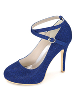 Mariage noir chaussures cheville sangle Stiletto chaussures de mariée talons plate-forme paillettes féminines