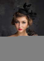 Mariage noir coiffes plumes Tulle Birdcage voile bandeaux