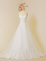 Mariage robe luxe Sweetheat bustier a-ligne de Train chapelle Tulle Applique robe de mariée en dentelle