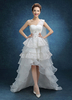 Mariage robe une épaule haute basse perlée robe de mariée Organza volants en dentelle à paliers balayage Train robe de mariée avec côté Draper