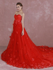 Mariage rouge robe sans bretelles Sequin Sweetheart robe de mariée fleurs 3D Applique une robe de soirée de ligne traîne cathédrale