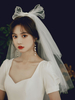 Mariage Veil Veil blanc Two-Tier Bows Tulle Cut Cut Veil de mariée classique