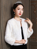 Mariage Wrap Ivoire Manches Longues Col De Bijou Boutons De Fausse Fourrure Couverture De Mariée Ups