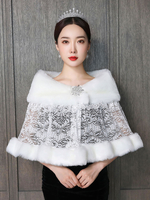 Mariage Wrap Ivoire Sans Manches Bateau Cou Fausse Fourrure Strass Mariée Cover Up