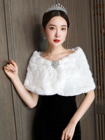 Mariage Wrap Ivoire Sans Manches Bateau Cou Fausse Fourrure Strass Mariée Cover Up