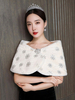 Mariage Wraps Ivoire Sans Manches Bateau Cou Fausse Fourrure Strass Mariée Cover Up