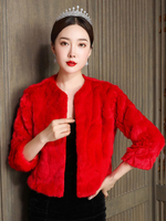 Mariage Wraps Rouge 3/4 Longueur Manches Jewel Neck Fausse Fourrure Boutons De Mariée Cover Up