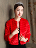 Mariage Wraps Rouge 3/4 Longueur Manches Jewel Neck Fausse Fourrure Boutons De Mariée Cover Ups