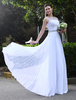 Mariée robe élégante A-ligne blanche en chiffon et col rond avec perles à traîne Milanoo