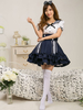 Marin Style Robe Lolita charmante en tissu uniforme bleu marine avec noeud Jolie col à revers Déguisements Halloween