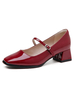 Mary Jane Heels Heels Mid-Low Beels Square Toe Chunky Heel Pompes académiques Bourgogne