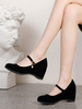 Mary Jane Heels Noir Micro Suede Bout Rond Chunky Heel Slip On Mary Jane Heels