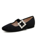 Mary Jane Heels Strass Bout Carré Micro Daim Ballerines Supérieures