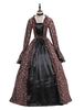 Mascarade Renaissance médiévale victorienne Rococo Marie Antoinette Costume Rétro Déguisements Halloween victorienne robe marron robes de bal mascarade Floral impression Royal manches longues Vintage
