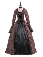 Mascarade Renaissance médiévale victorienne Rococo Marie Antoinette Costume Rétro Déguisements Halloween victorienne robe marron robes de bal mascarade Floral impression Royal manches longues Vintage