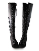 Matte Black Lolita longue place de bottes talons Déguisements Halloween