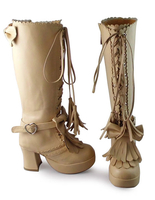 Matte Lolita bottes Square Heels avec arcs glands et Shoeslace Déguisements Halloween