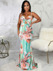 Maxi Dress Bustier Sans Manches Polyester Sexy Imprimé Floral Dos Nu Robe De Longueur De Plancher Vert