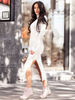 Maxi pull robe femmes robe à manches longues col roulé robe en tricot fendu