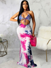 Maxi Robe Col V Sans Manches Polyester Bicolore Dos Nu Robe Longue Sexy