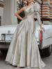 Maxi Robe Une Epaule Manches Longues Polyester Couches Robe Longue Plissée