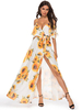 Maxi Robes Manches Courtes Tournesol Spaghetti Blanc V-Cou Été Polyester Longueur Au Sol Robe