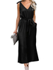 Maxi Robes Sans Manches Noir Col V Polyester Longueur De Thé Robe Femme