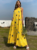 Maxi Robes Sans Manches Yello Imprimé Motif V-Neck Polyester Longue Robe