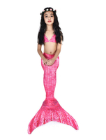 Mermaid Costume Kids Hot Pink Maillots de bain Fishtail 2 pièces Set Déguisements Halloween