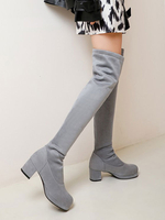 Micro Suede Upper Lolita Bottes Bout Rond Gris Chaussures Lolita
