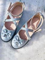 Mignonne Lolita Chaussures À Bout Rond Bleu Avec Nœud Déguisement
