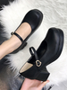 Mignonne Lolita Chaussures À Talons Épais En Cuir PU Marron Foncé Classique