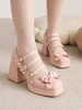 Mignonne Lolita Chaussures Arc Rose Arc Carré Cuir Lolita Chaussures Nœud