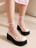 Mignonne Lolita Chaussures Lolita En Cuir PU À Lacets Roses À Bout Rond