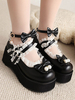 Mignonne Lolita Chaussures Perles Blanches En Cuir PU Cuir Lolita Nœud