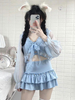Mignonne Lolita Deux Pièces Top Jupe Cape Sans Manches Cloutée Bleu Clair À Lacets