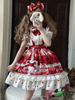 Mignonne Lolita JSK Robe Arcs Volants Motif Floral Imprimé Jupe Nœud fraise Lolita Bordeaux