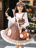 Mignonne Lolita Jsk Robe Classique Café Brown Polyester Dentelle À Lacets Plissé Lolita Jupe