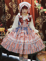 Mignonne Lolita Jsk Robe Conte De Fée Infanta Sans Manches En Dentelle Bleu Rouge Lolita
