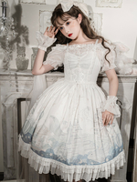 Mignonne Lolita Jsk Robe Dentelle Arcs Sans Manches Blanc Lolita Jupe Chic