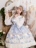 Mignonne Lolita JSK Robe Imprimé Floral Sans Manches Dentelle Arcs Lolita Jupe Bleu Clair