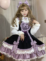 Mignonne Lolita JSK Robe Polyester Sans Manches Bords Volants Noir Violet Classique Lolita