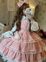 Mignonne Lolita JSK Robe Polyester Sans Manches De Dentelle Sans Manches Rose Lolita