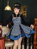 Mignonne Lolita JSK Robe Polyester Sans Manches Motif À Carreaux Polyester Brodé Bleu Lolita Jupe Bouffante