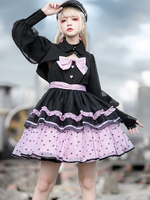 Mignonne Lolita JSK Robe Polyester Sans Manches Nœuds Volants Noir Rose Lolita Jupe