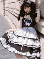 Mignonne Lolita JSK Robe Sans Manches Nœuds Volants Dentelle Blanc Lolita Jupe costume servante