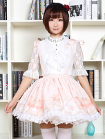 Mignonne Lolita Jupe fleur rose doux imprimé Qi Lolita dentelle garniture jupe avec porte-jarretelles Déguisements Halloween
