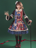 Mignonne Lolita OP Robe 3 Pièce Imprimé Chic Set Polyester Manches Longues Noir Rococo Style Lolita