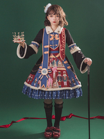 Mignonne Lolita OP Robe 3 Pièce Imprimé Chic Set Polyester Manches Longues Noir Rococo Style Lolita