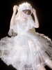 Mignonne Lolita OP Robe Dentelle Blanc Manches Courtes Volants Nœuds Robe Lolita une Pièce Robe de mariée